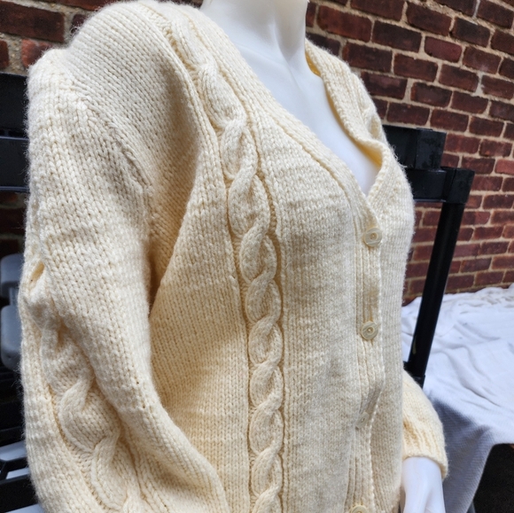 Vintage‎ Handmade Cream Cable sweater XL /14 -16 - Picture 3 of 13